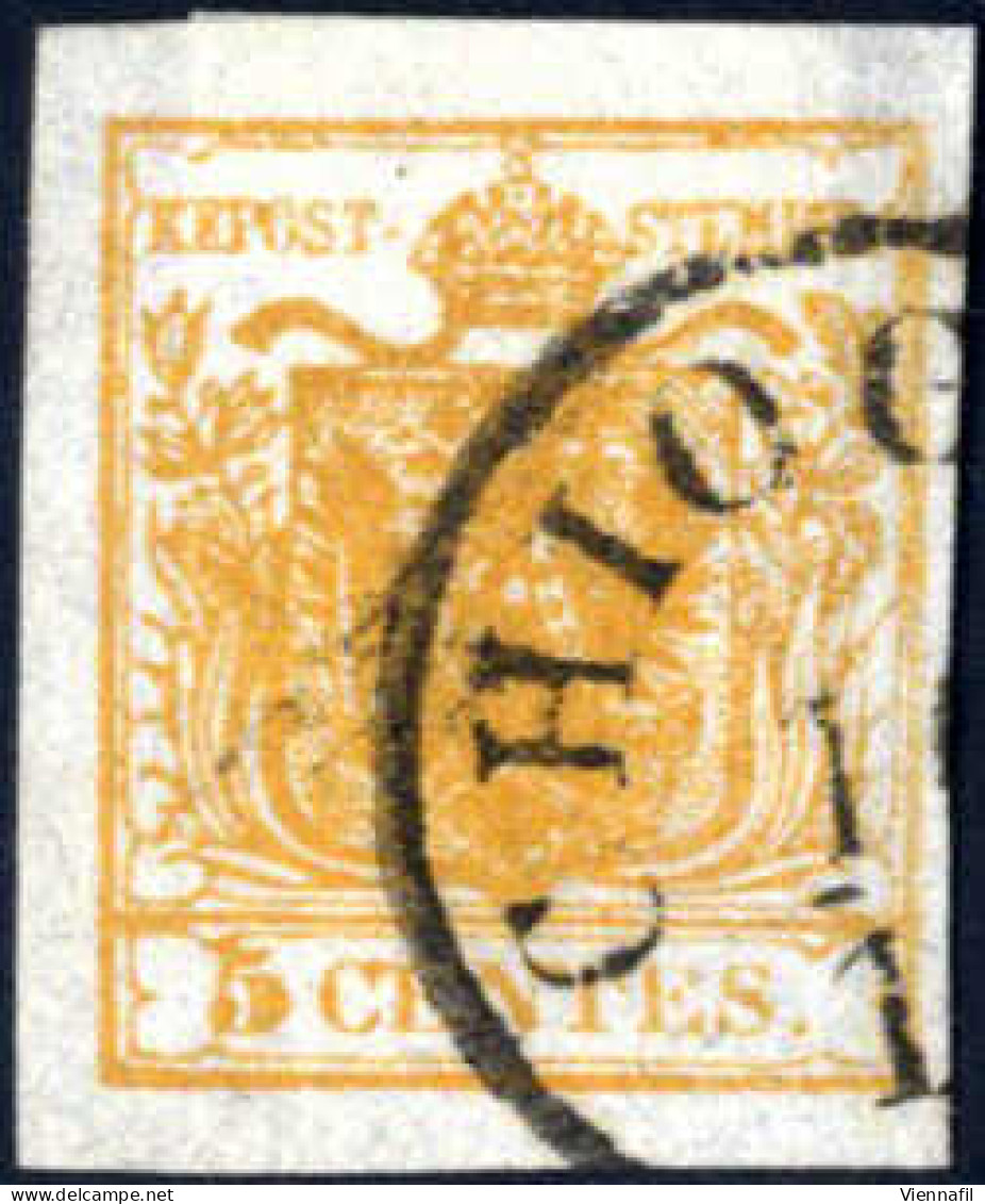 O 1850, 5 Cent. Arancio, Usato, Splendido, Firmato Colla, Sass. 1h / 300,- - Lombardo-Vénétie