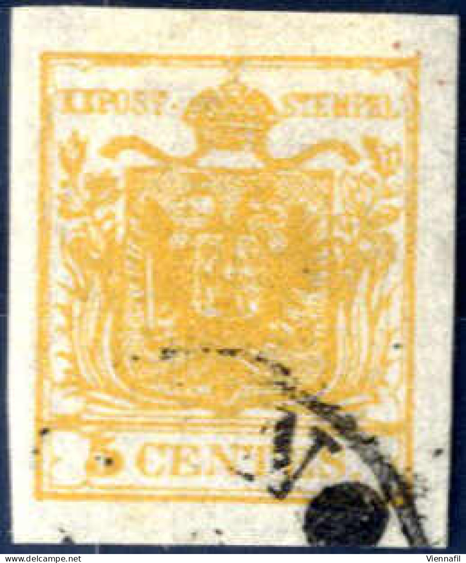 O 1850, 5 Cent. Arancio, Usato, Splendido, Firmato Colla, Sass. 1h / 300,- - Lombardy-Venetia