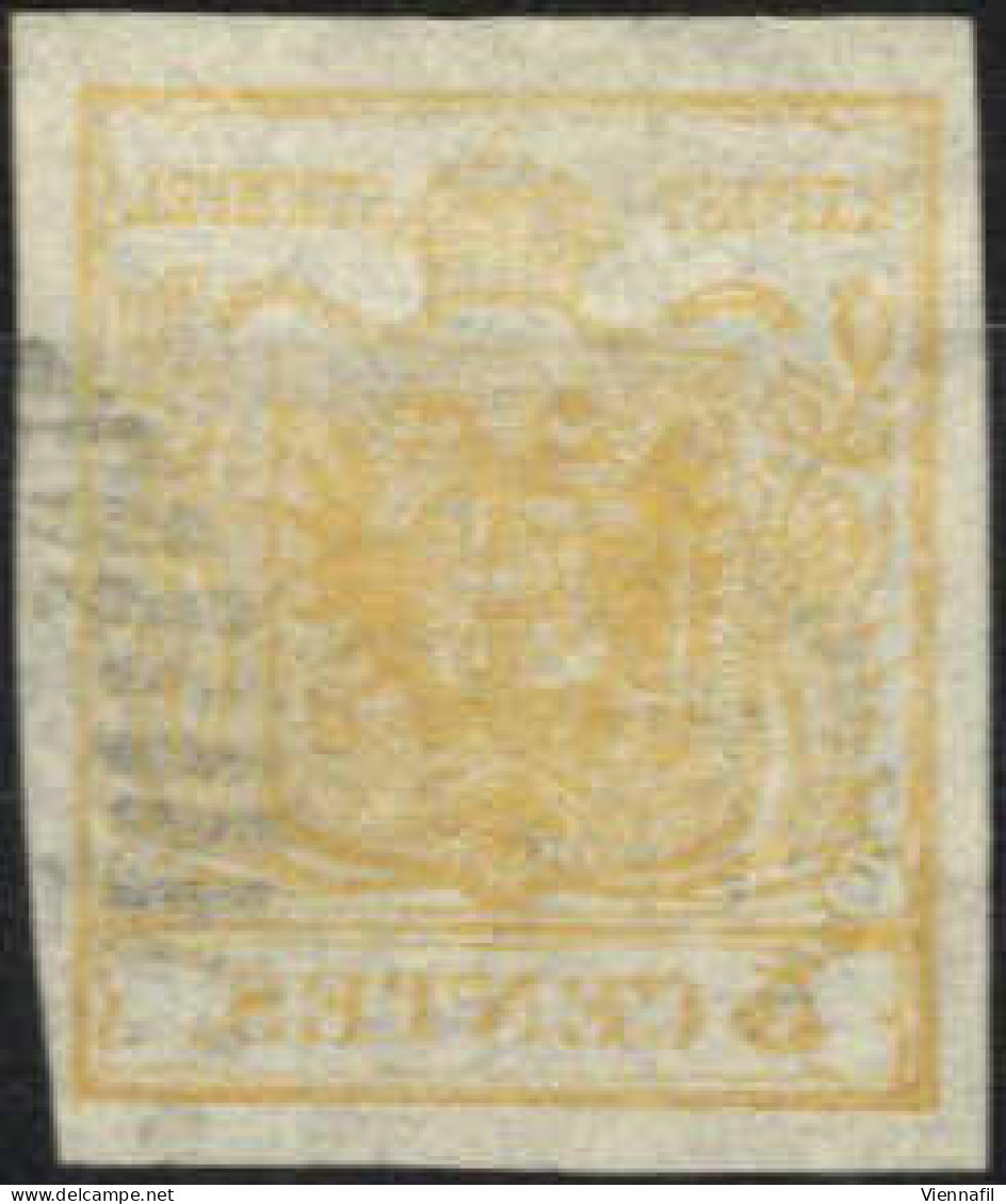 O 1850, 5 Cent. Arancio Con Forte Decalco, Usato, Splendido, Certificato Weißenbichler, Sass. 1l / 600,- - Lombardo-Venetien