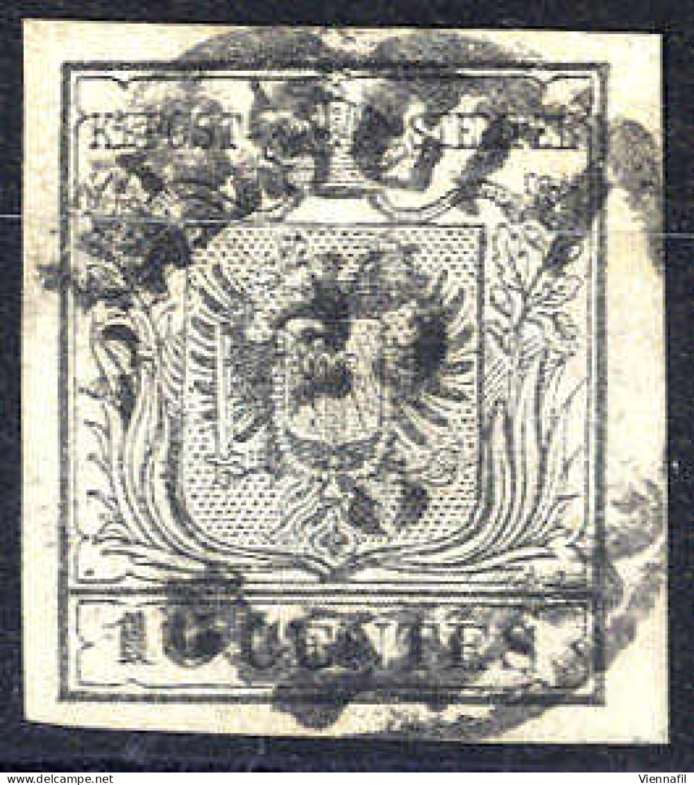 O 1850, " 10 Cent. Grigio", Prima Tiratura Su Carta A Macchina, Splendido Esemplare Con Ottimi Margini, Usato, Firmato S - Lombardo-Vénétie