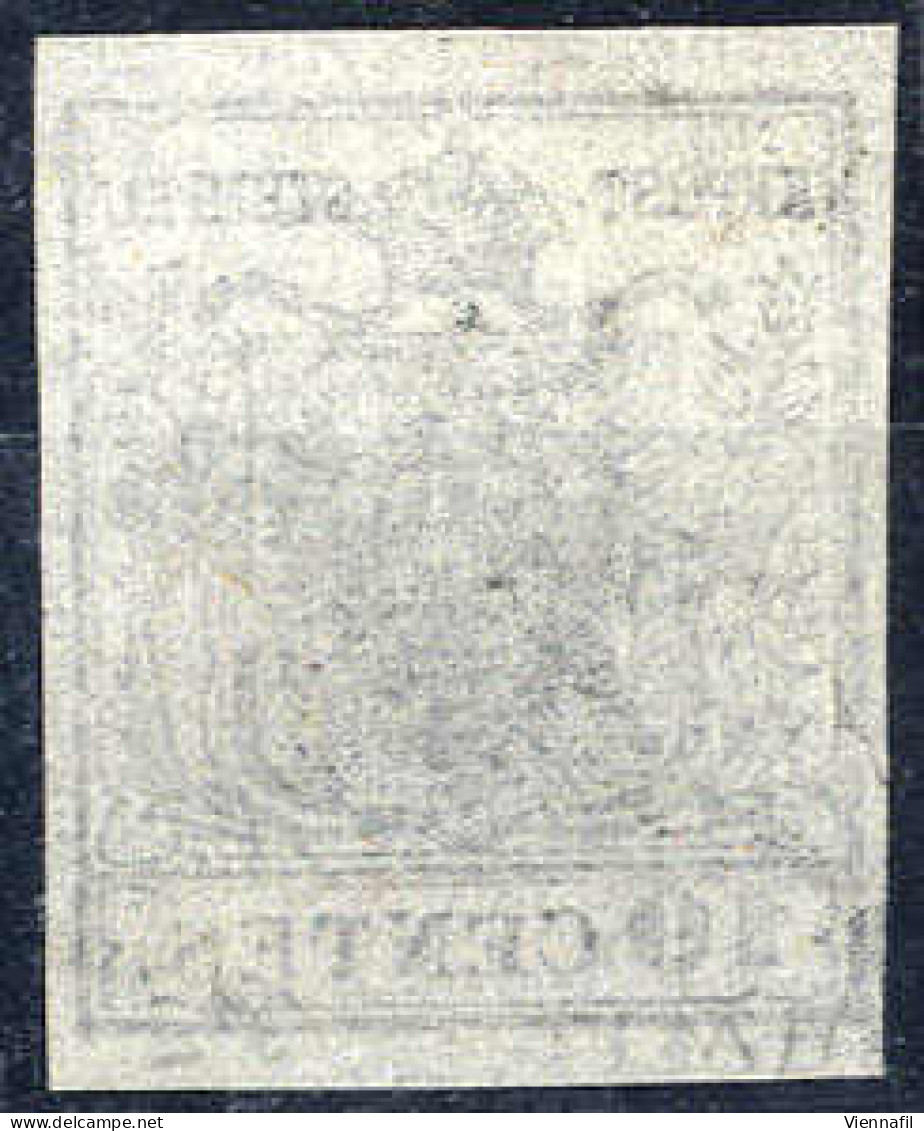 O 1850, 10 Cent. Nero, "decalco", Cert. Matl (Sass. 2f) - Lombardy-Venetia