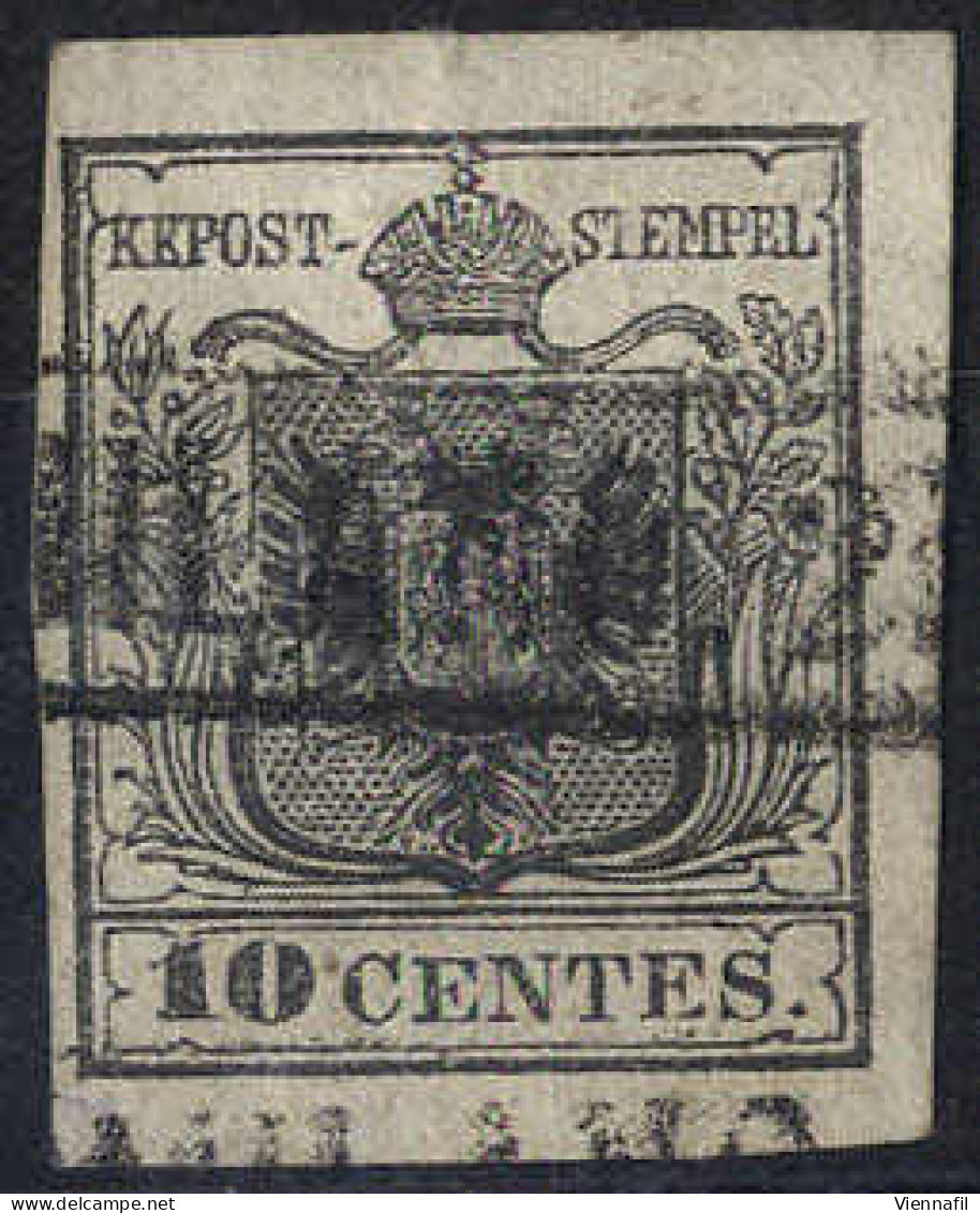 O 1850, 10 Cent. Nero, "decalco", Usato, Cert. Steiner (Sass. 2f) - Lombardo-Vénétie