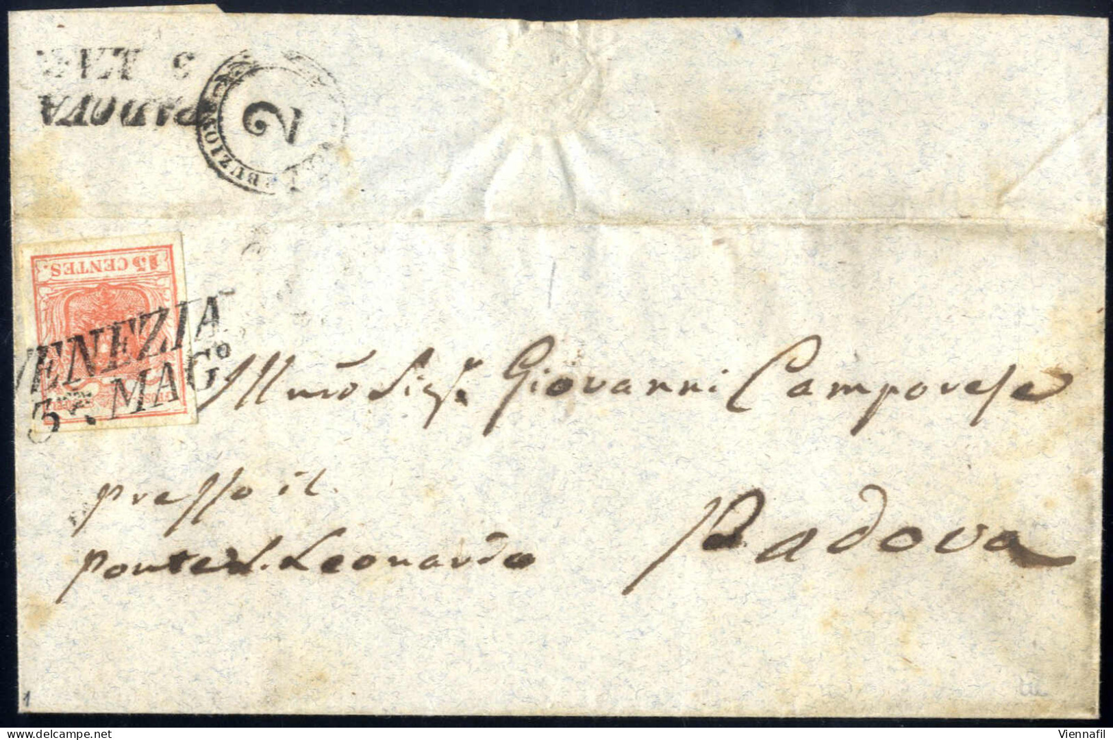 Cover 1850, 15 Cent. Rosso, Primo Tipo, Su Lettera Da Venezia (Sass. 3 - ANK 3HI) - Lombardo-Veneto