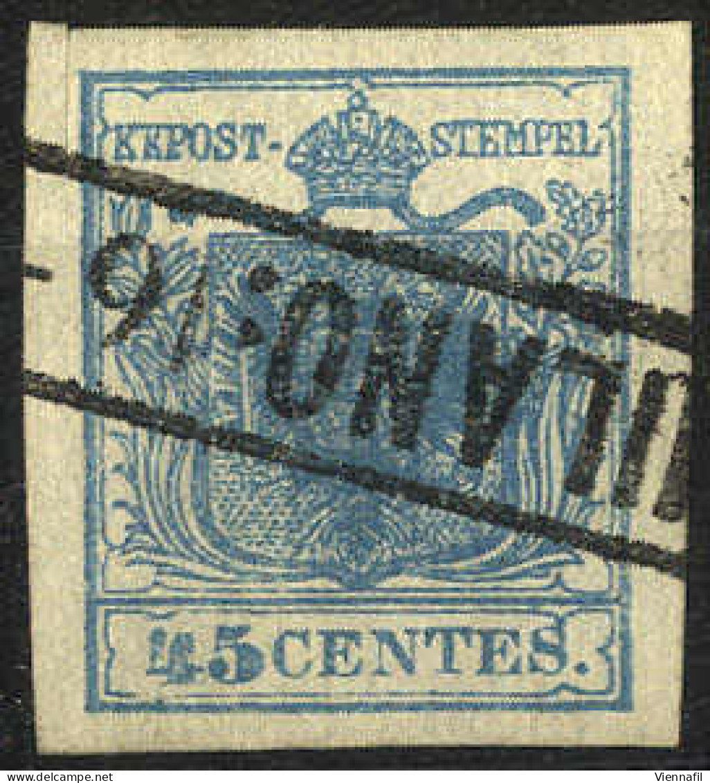 O 1850, 45 Cent. Azzurro Scuro I°tipo Carta A Coste Verticali, Cert. Goller, ANK 5XR / Sass. 17a / 1.250,- - Lombardo-Vénétie