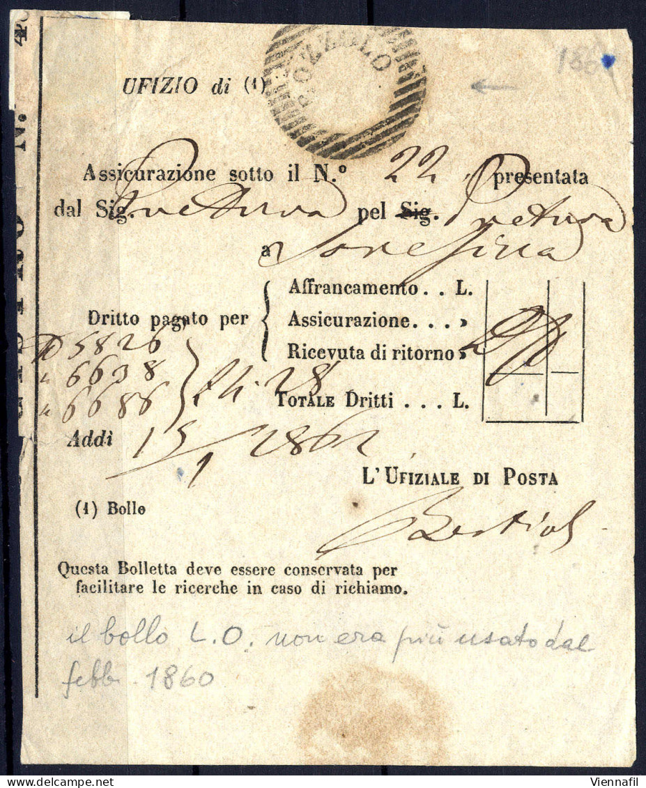 Cover "BOZZOLO", Annullo LO "senza Data" Usato Su Ricevuta Il 15.1.1862 Per Soresina, L' Annullo Di Bozzolo é Stato Riti - Lombardo-Vénétie