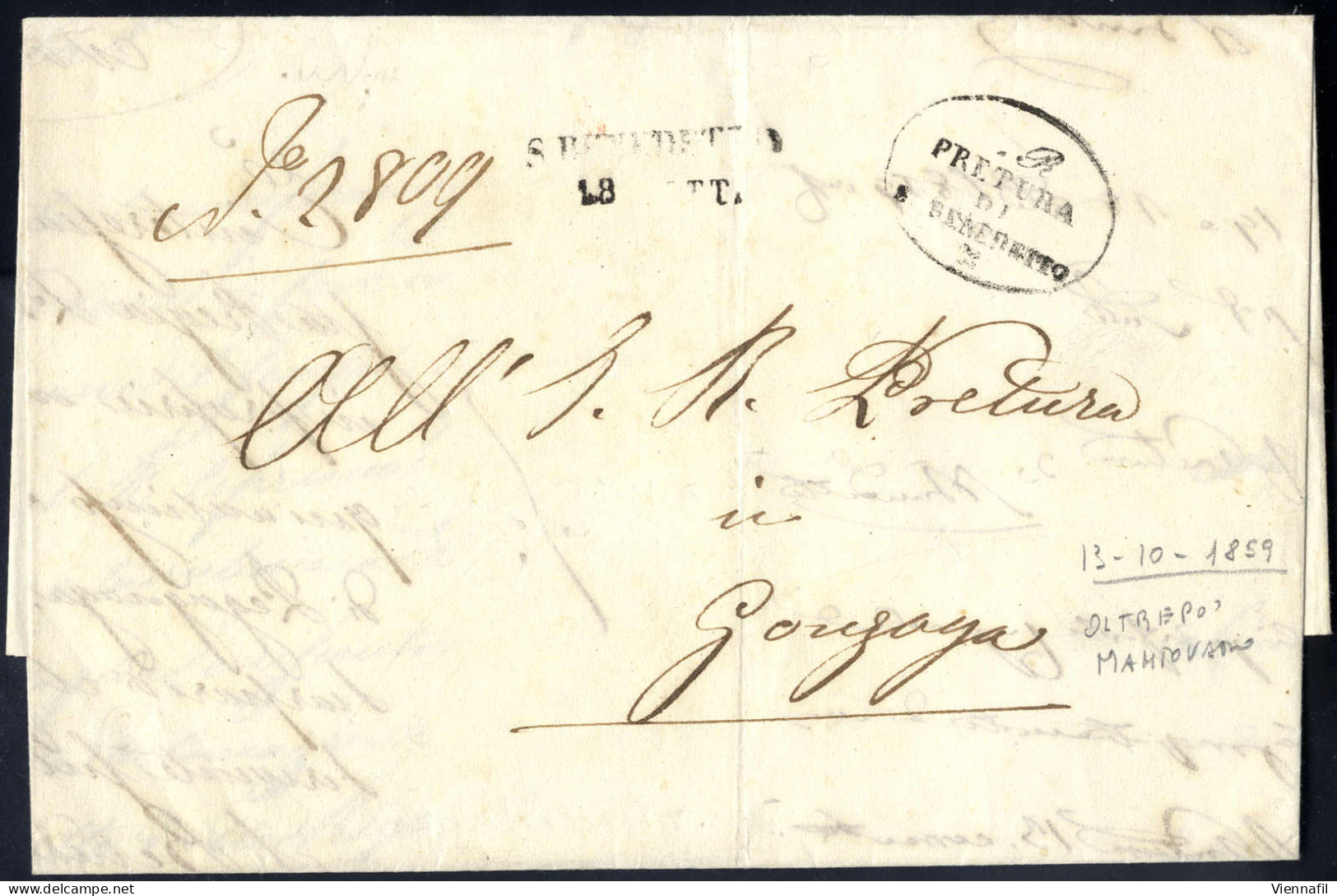 Cover "S. BENEDETTO / 18 OTT.", Annullo SD Su Lettera In Franchigia Del 18.10.1859 Per Gonzaga, Non Comune - Lombardo-Vénétie