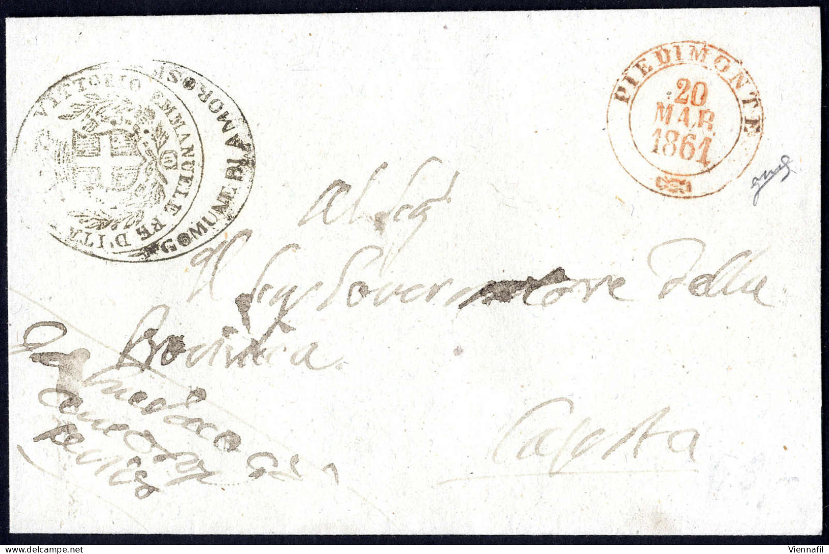 Cover 1861, Piedimonte 20.3. Per Caserta, Annullo Doppio Cerchio Rosso, R1, Certificato Biondi - Naples