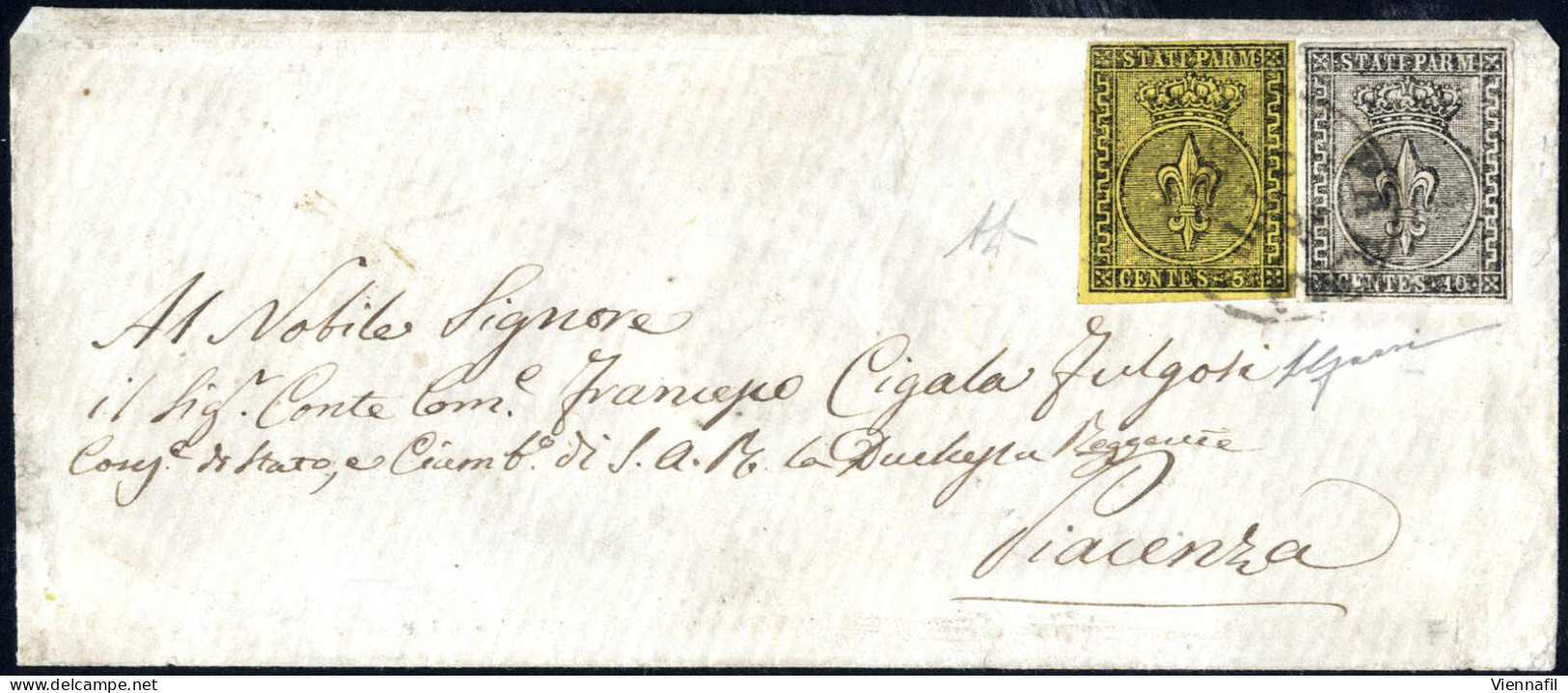 Cover 1852, Lettera Da Parma Il 18.10 Per Piacenza Affrancata Con 5 C. Giallo Arancio E 10 C. Bianco, Firmata AD E Gazzi - Parma