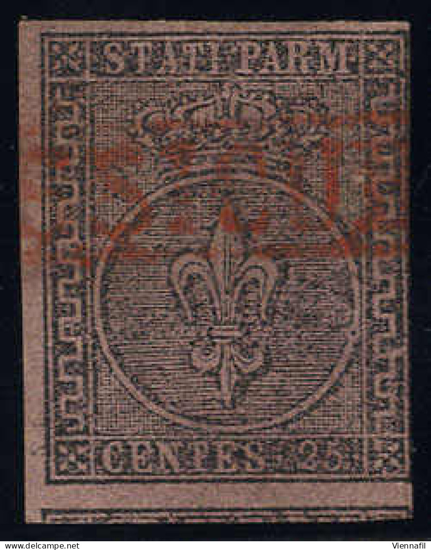 O 1852, 25 Cent. Violetto, Annullo Rosso (S. 4) - Parme