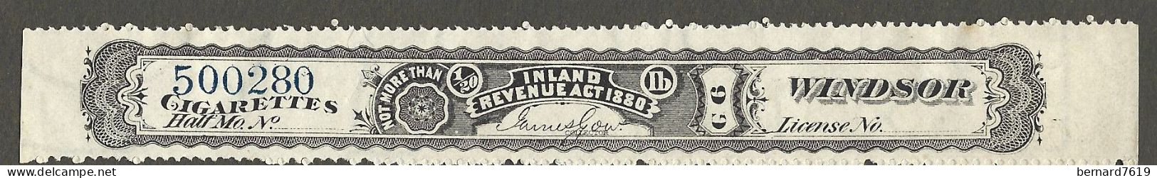 Timbre  -erinnophilie -  Tabac   Tabacos  -  Inland  Revenue Act 1880  - Cigarettes  - Windsor - Tobacco