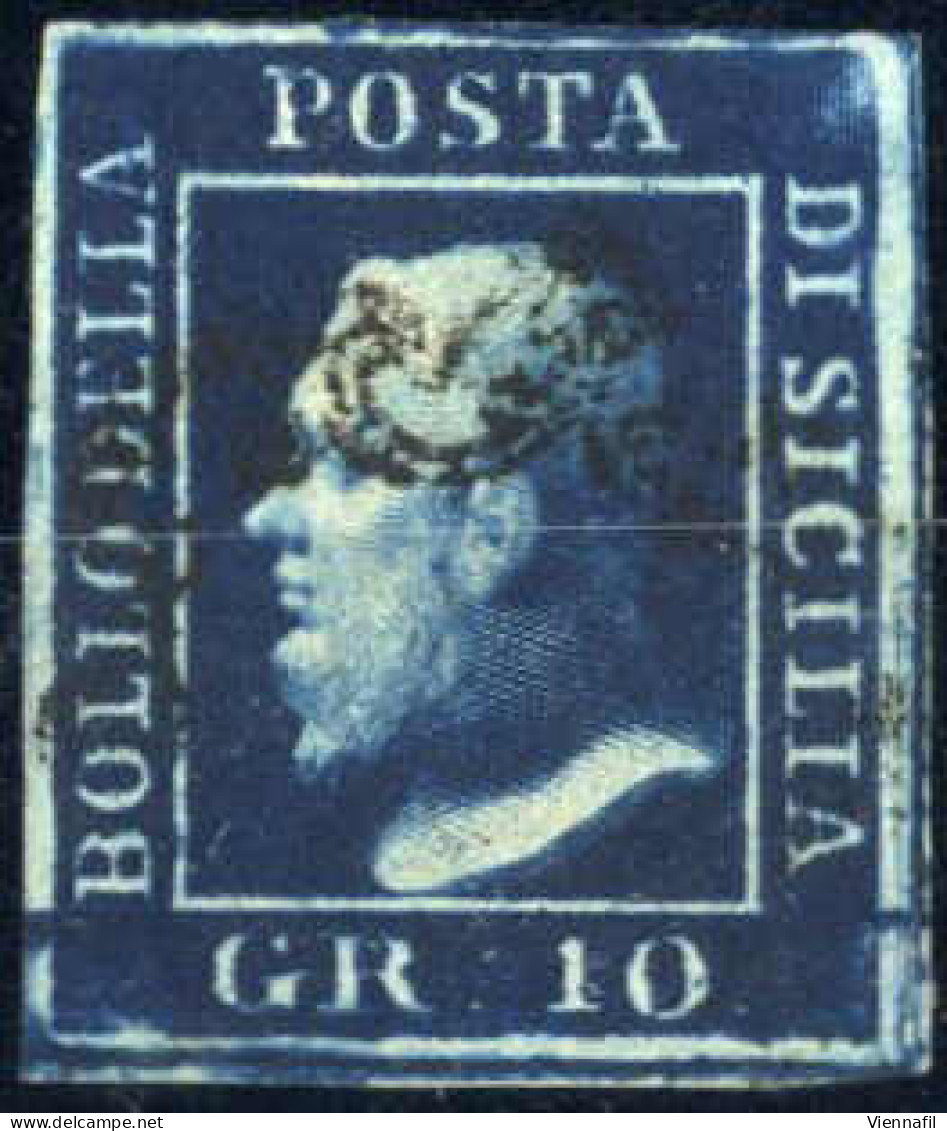 O 1859, 10 Gr. Azzurro Cupo, Usato, Firmato ED E AD, Cert. Raybaudi, Sass. 12 / 900,- - Sicily