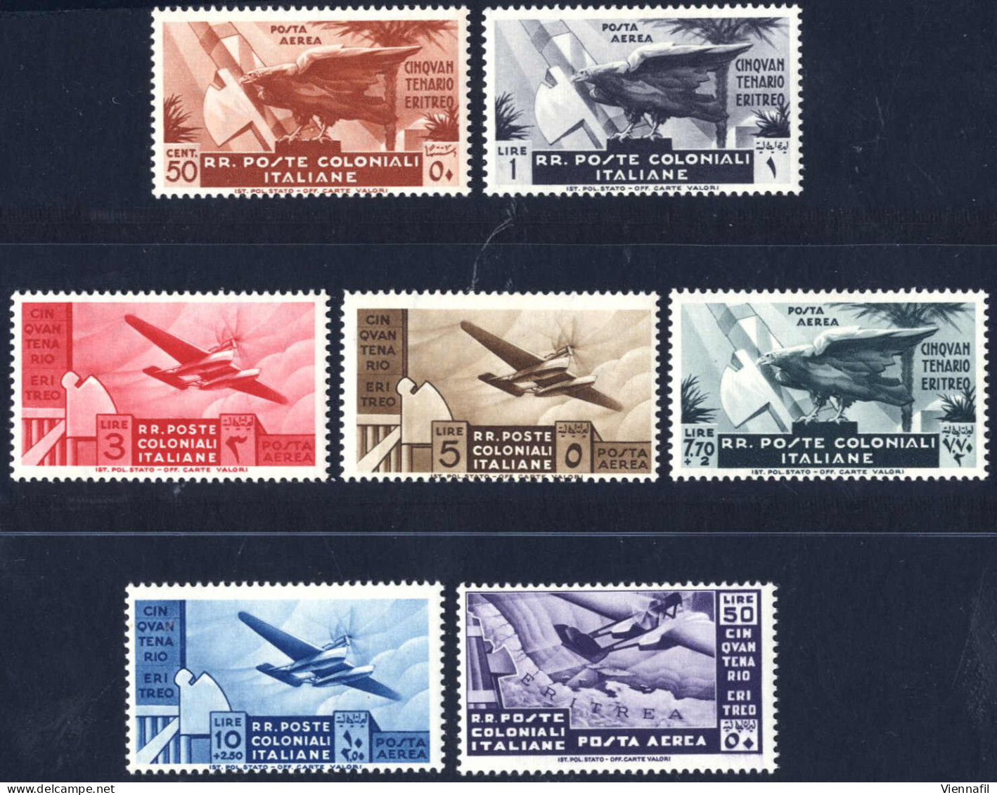 ** 1933, Cinquantenario Eritreo, Serie Completa Di Posta Ordinaria Ed Aerea Nuova Con Gomma Originale Integra (Sass. 23- - Amtliche Ausgaben