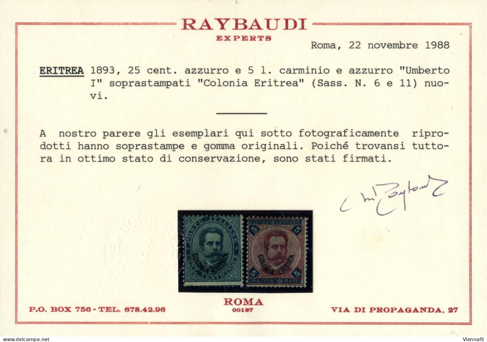 * 1893, Francobolli D'Italia Con Soprastampa "Colonia Eritrea", Serie Completa Di 11 Valori Nuova Con Gomma Originale A  - Eritrea