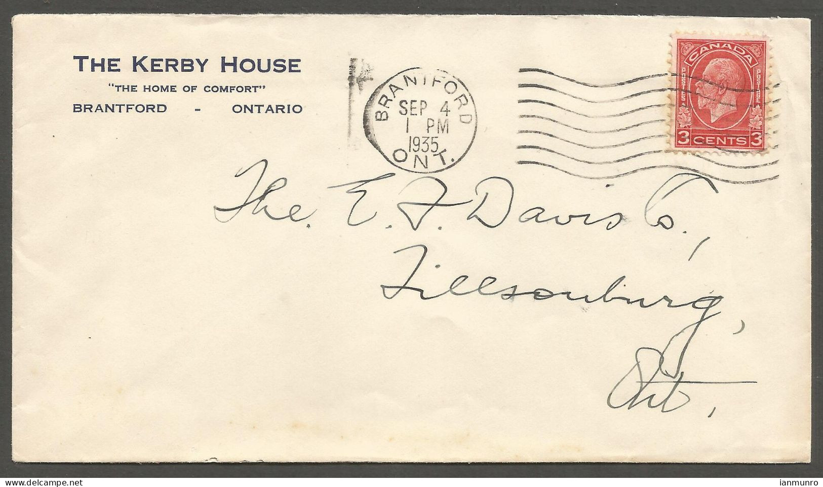 1935 Kerby House Hotel Corner Card Cover 3c Medallion Brantford Ontario - Histoire Postale