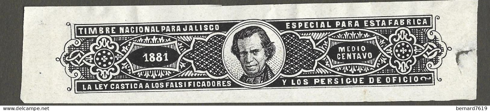 Timbre  -erinnophilie -  Tabac   Tabacos  - Timbre  Nacional  Para Jalisco  -1881 -  Medio Centavo - Tabac