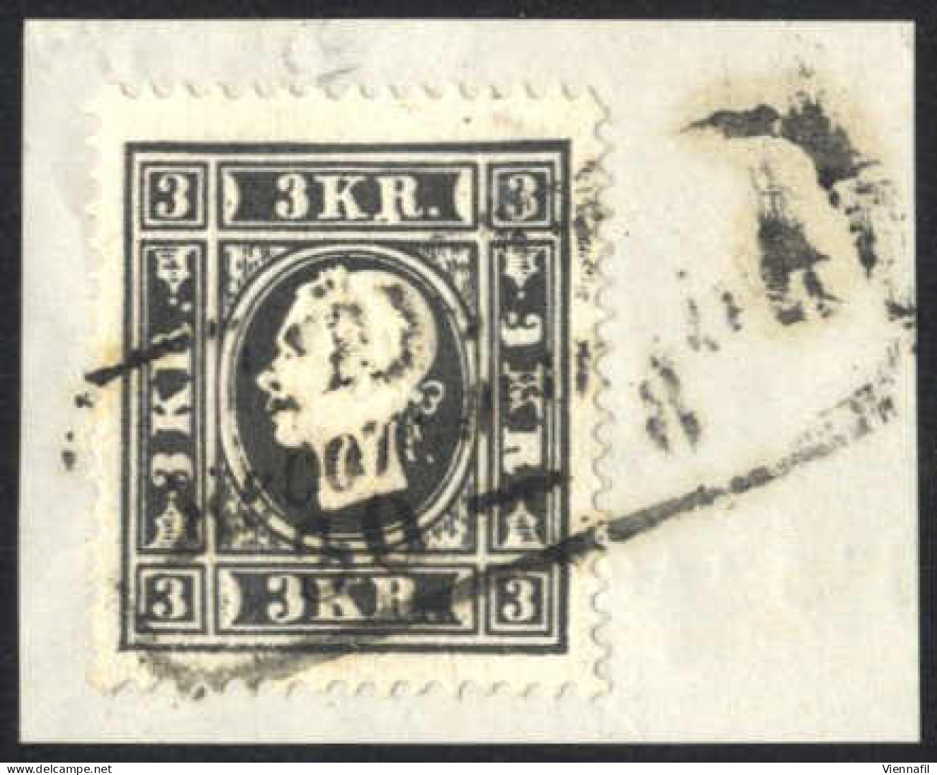 Piece 1858, Briefstück Mit 3 Kr. Schwarz Type I (beide R Verstümmelt), ANK 11 I Ay - Altri & Non Classificati