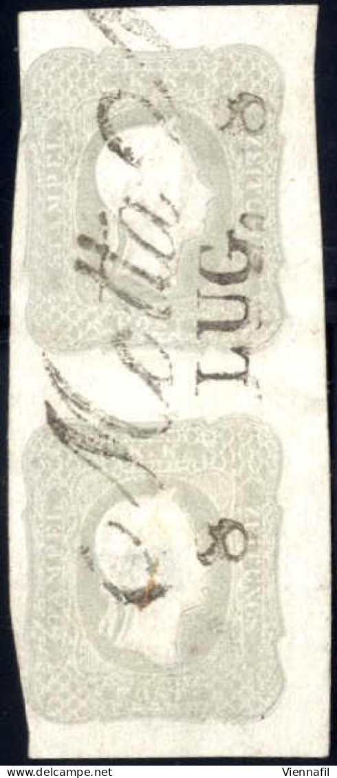 O/pair 1861, Zeitungsmarke Senkrechtes Paar 1,05 Kreuzer Hellgrau Entwertet Motta 8. LUG. (LV Stempel), Attest Matl, ANK - Zeitungsmarken