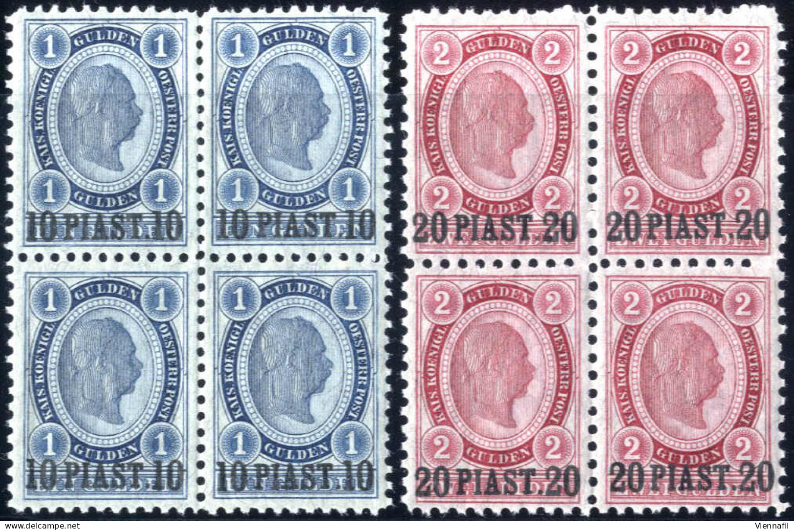 ** 1890, Freimarken, Kompletter Postfrischer Satz Von 8 Werten In Viererblöcken, Attest Goller, (ANK 20-27 / 874,-) - Eastern Austria