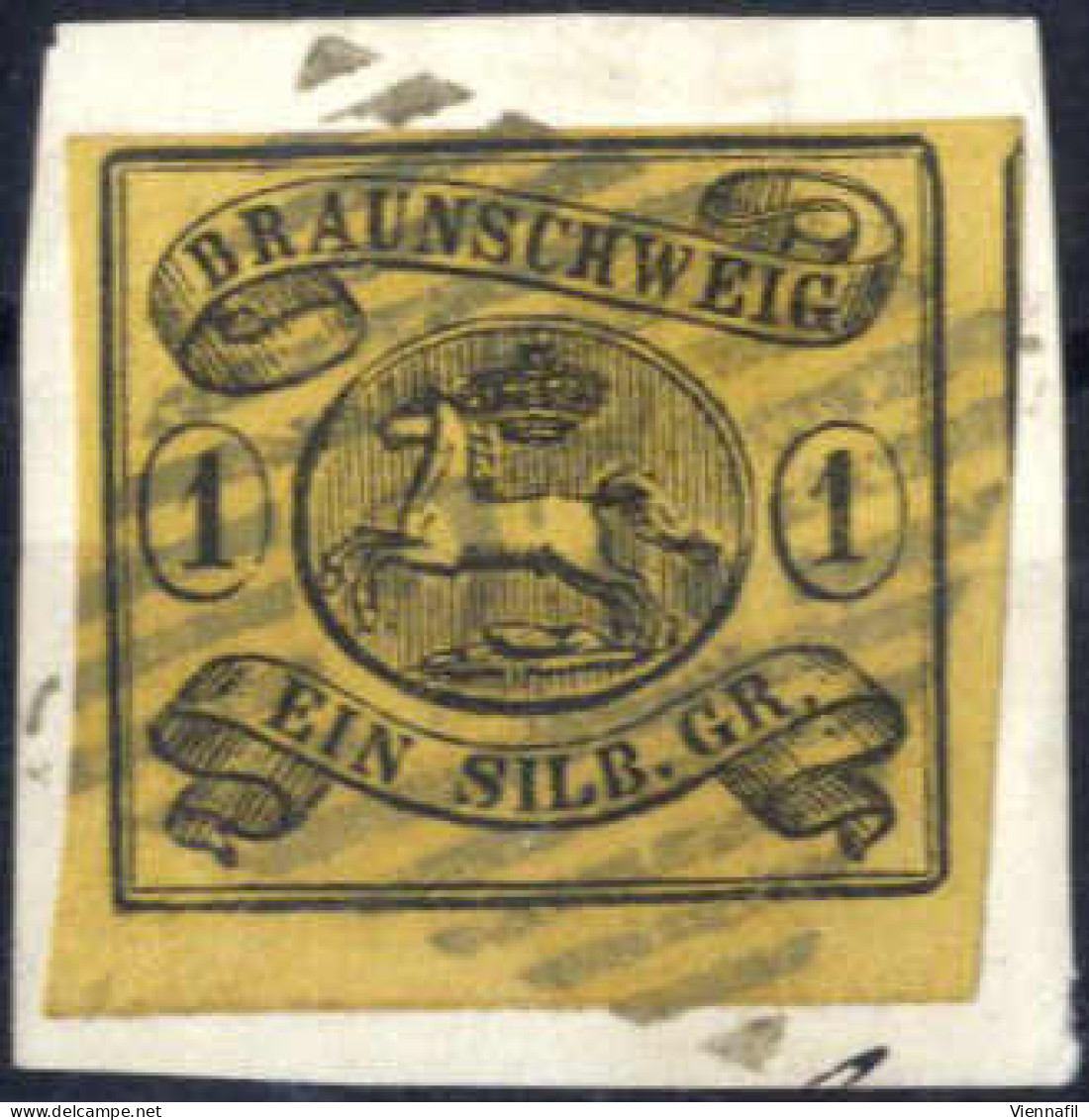 O 1853/56, Wappen Im Waagrechten Oval, 1 Sgr Schwarz Auf Gelb, Ungezähnt Und Gestempelt, Mi. 6 - Brunswick