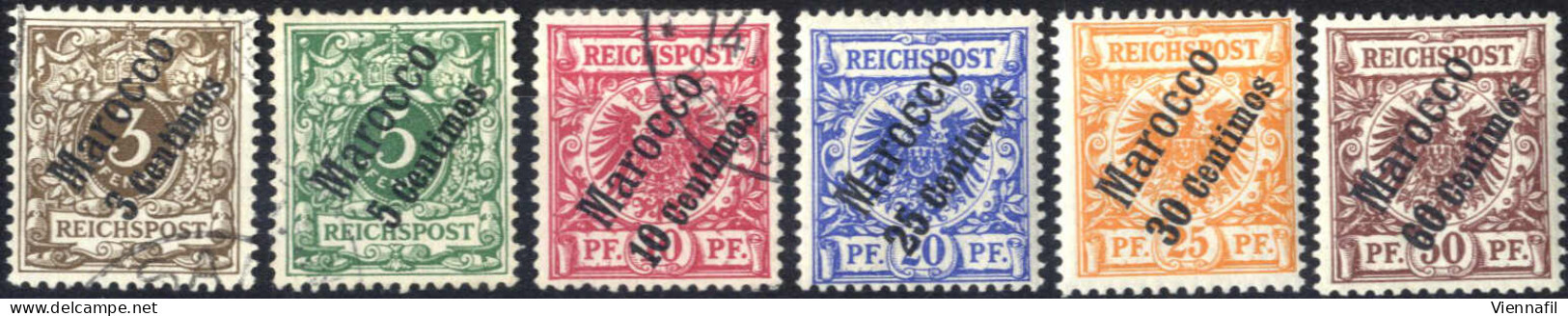 */o 1899, Krone Adler Mit Steilem Aufdruck, Komplette Serie 6 Werte, Die Ersten 3 Gestempelt, Die Anderen Gefalzt, Mi. 1 - Deutsche Post In Marokko
