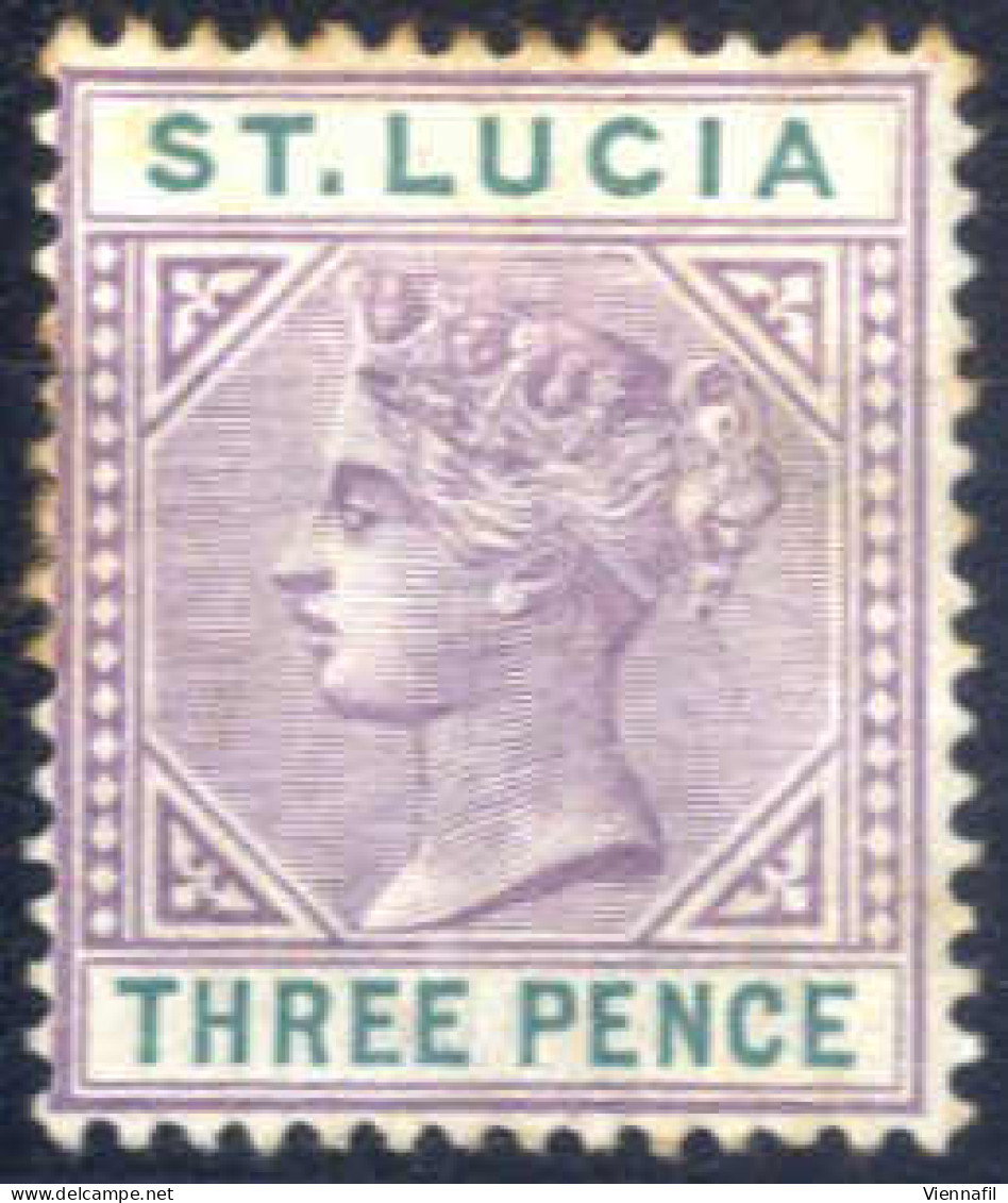 * 1886/98, Königin Viktoria, 3 P Lila/grün, Platte I Wz. 3 Ungebraucht, Rostflecken In Der Zähnung Oben Und Links, SG 40 - St.Lucia (...-1978)