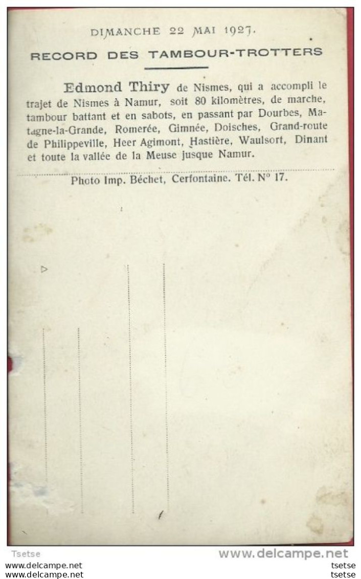 Nismes - Top Document -Edmond Thiry , Record Des Tambour-Trotters - Nismes-Namur ( Voir Verso ) - Viroinval
