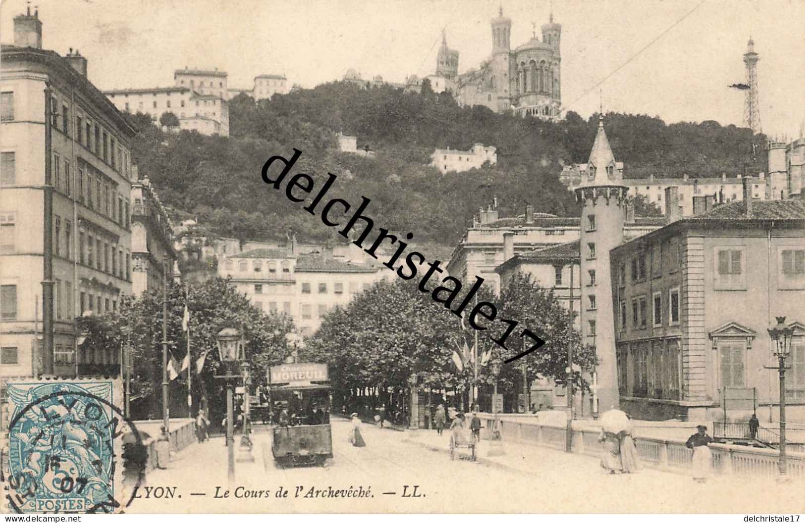 CPA 69 0033 LYON - Le Cours De L'Archevêché - Animée Tramways Pub Chocolat MOREUIL Attelages - écrite Et Circulée - Lyon 3