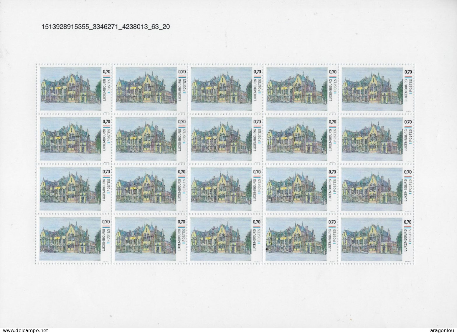 Luxembourg - Luxemburg - Feuille Complète  -   Architecture  20 Timbres à 0,70 € - Ganze Bögen