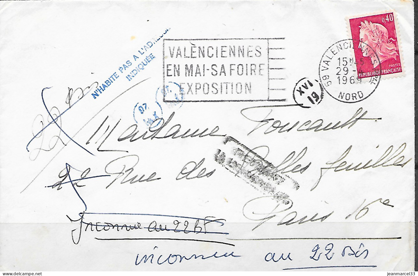 Lettre NPAI De Paris 22 Bis Numéro Du Facteur XVI / I9 Dans Un Cercle De Paris, Voir Au Dos - Storia Postale