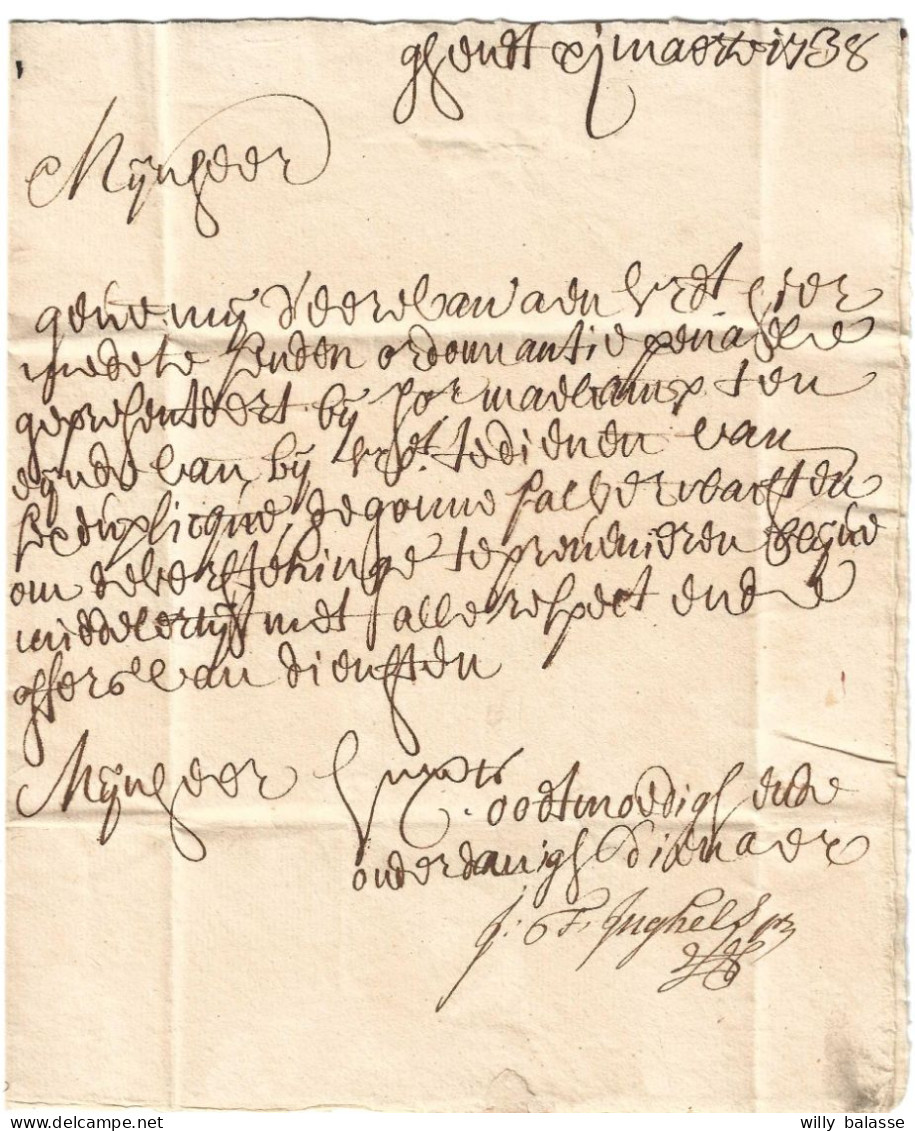 L 1738 De Ghendt Pour Brugghe Man "Mons Van Iseghem Tot Oostende" - 1714-1794 (Paises Bajos Austriacos)
