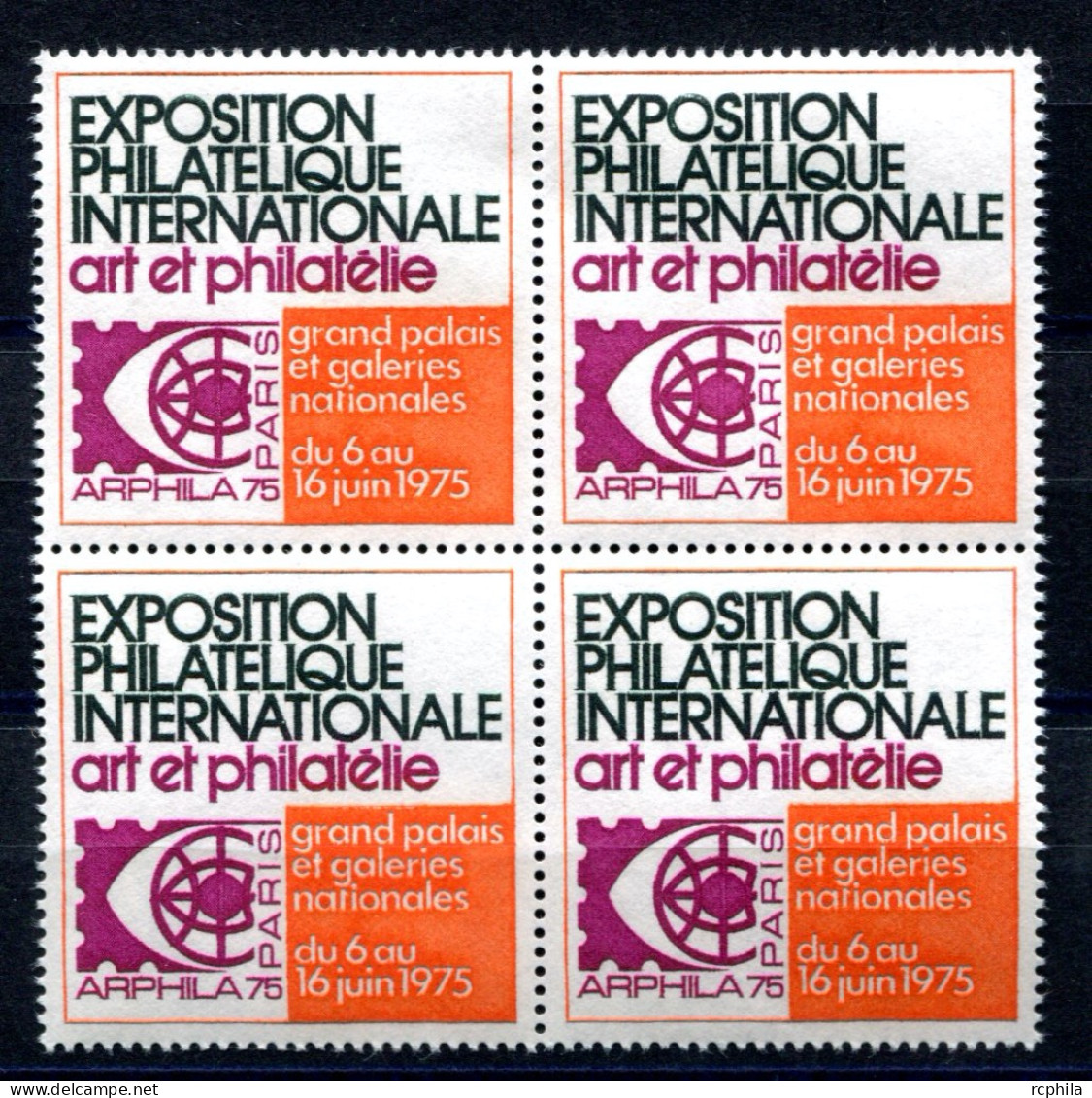 RC 26885 FRANCE COTE 8€ VIGNETTES ARPHILA 75 EXPOSITION PHILATELIQUE INTERNATIONALE BLOC DE 4 NEUF ** MNH - Briefmarkenmessen