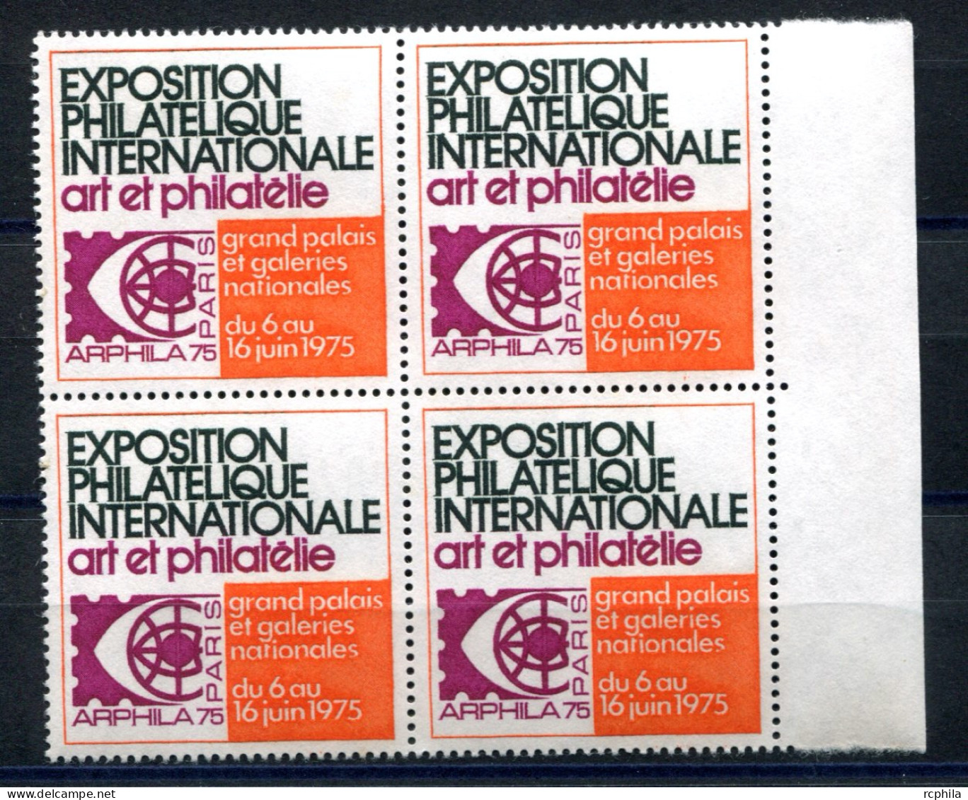 RC 26886 FRANCE COTE 8€ VIGNETTES ARPHILA 75 EXPOSITION PHILATELIQUE INTERNATIONALE BLOC DE 4 NEUF ** MNH - Philatelic Fairs