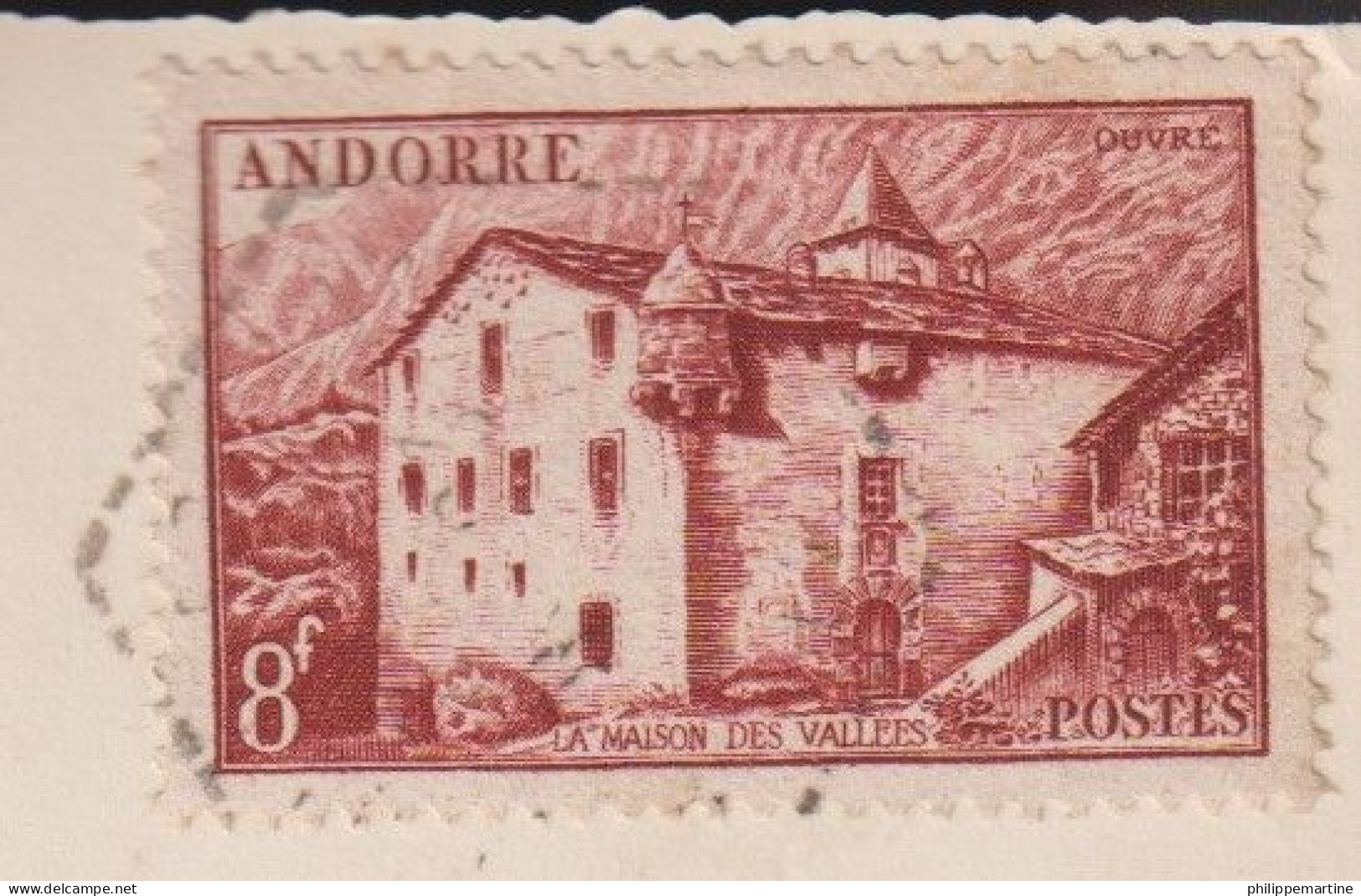 Andorre 1948-51 - YT 128 (o) Seul Au Verso D'une Carte Postale (3 Scans) - Briefe U. Dokumente