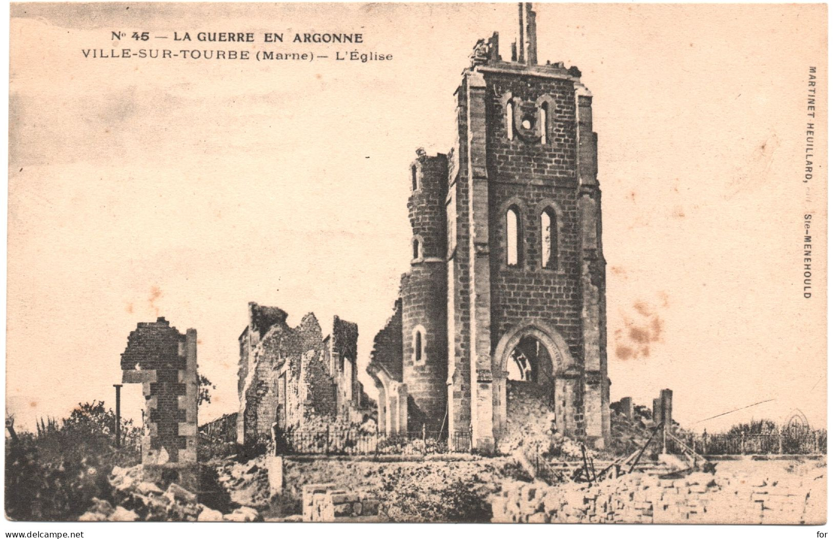 Marne : VILLE-SUR-TOURBE : L'église : Militaire-Militaria - Guerre 1914-1918 : Guerre En Argonne - Ville-sur-Tourbe