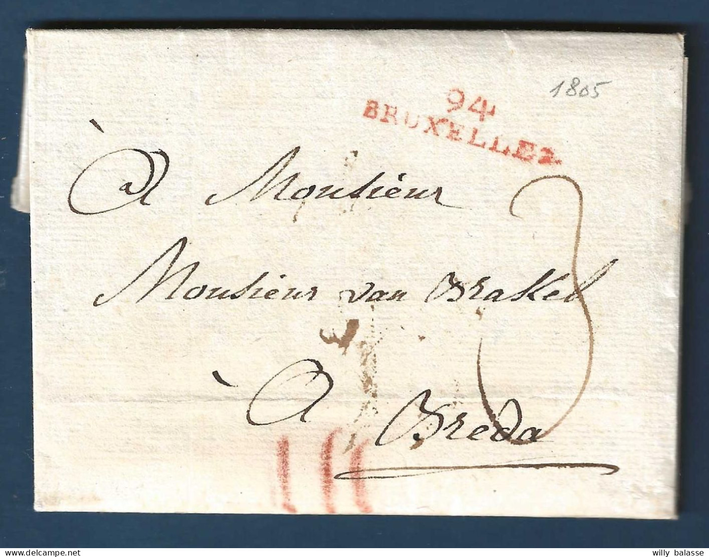 L 1803 Marque 94/BRUXELLES +"3" + "III" à La Craie Rouge Pour Breda - 1794-1814 (French Period)