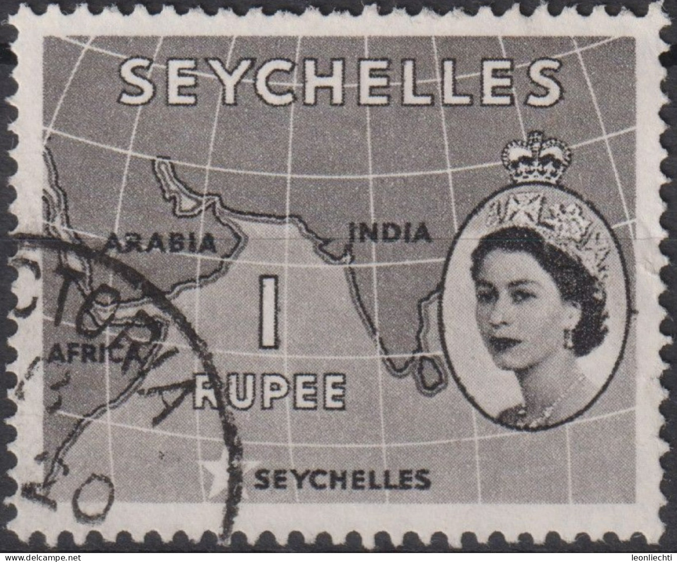 1954 Seychellen (...-1976) ° Mi:SC 184, Sn:SC 186, Yt:SC 177, Map, Königin Elizabeth II. - Seychelles (...-1976)