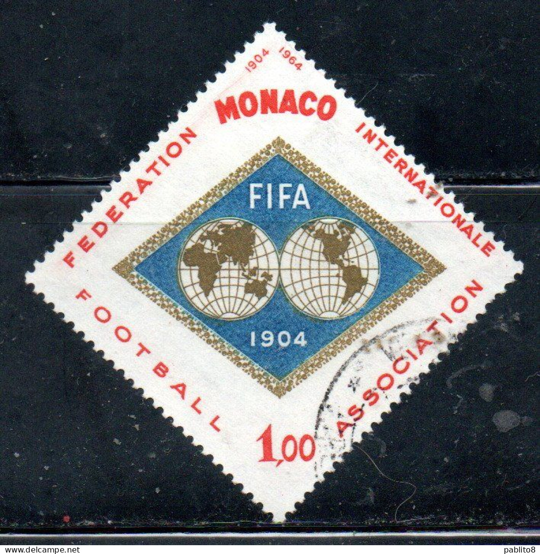 MONACO 1964 FIFA FEDERATION INTERNATIONALE DE FOOTBALL 60th ANNIVERSARYSOCCER 1fr USED USATO OBLITERE' - Usati