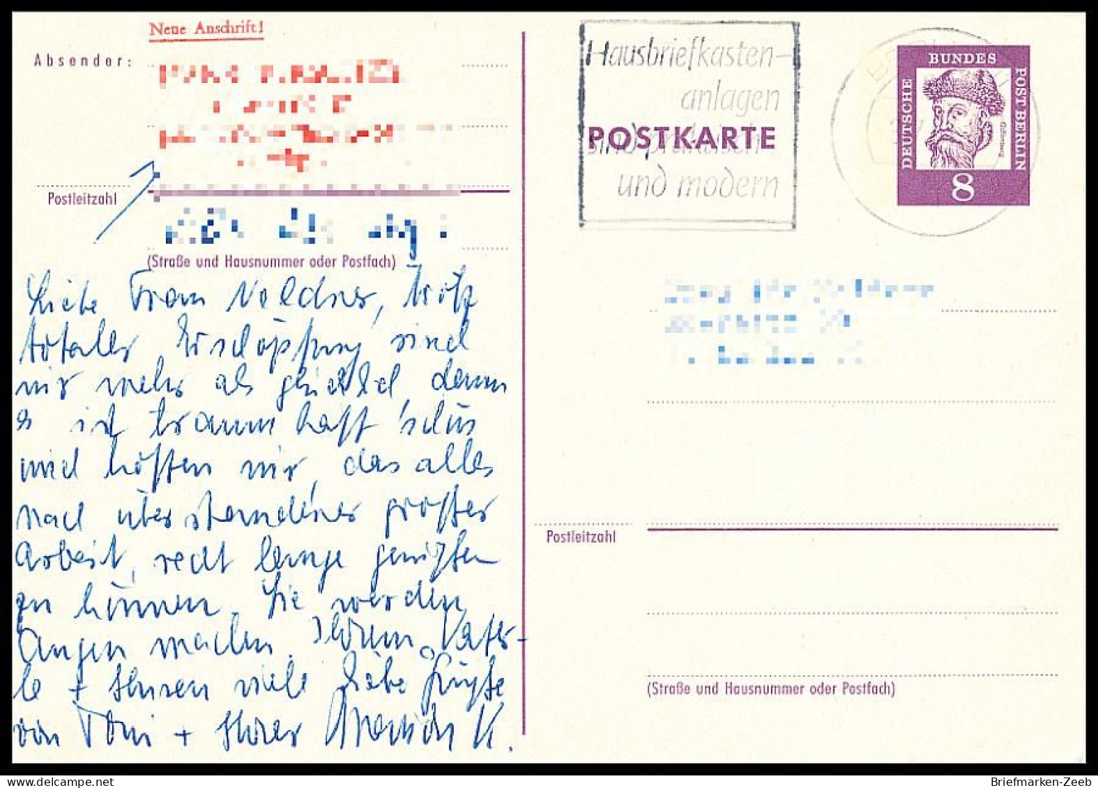 Berlin MiNr. 201 O Ganzsache Postkarte Johannes Gutenberg, Gebraucht - Cartes Postales - Oblitérées