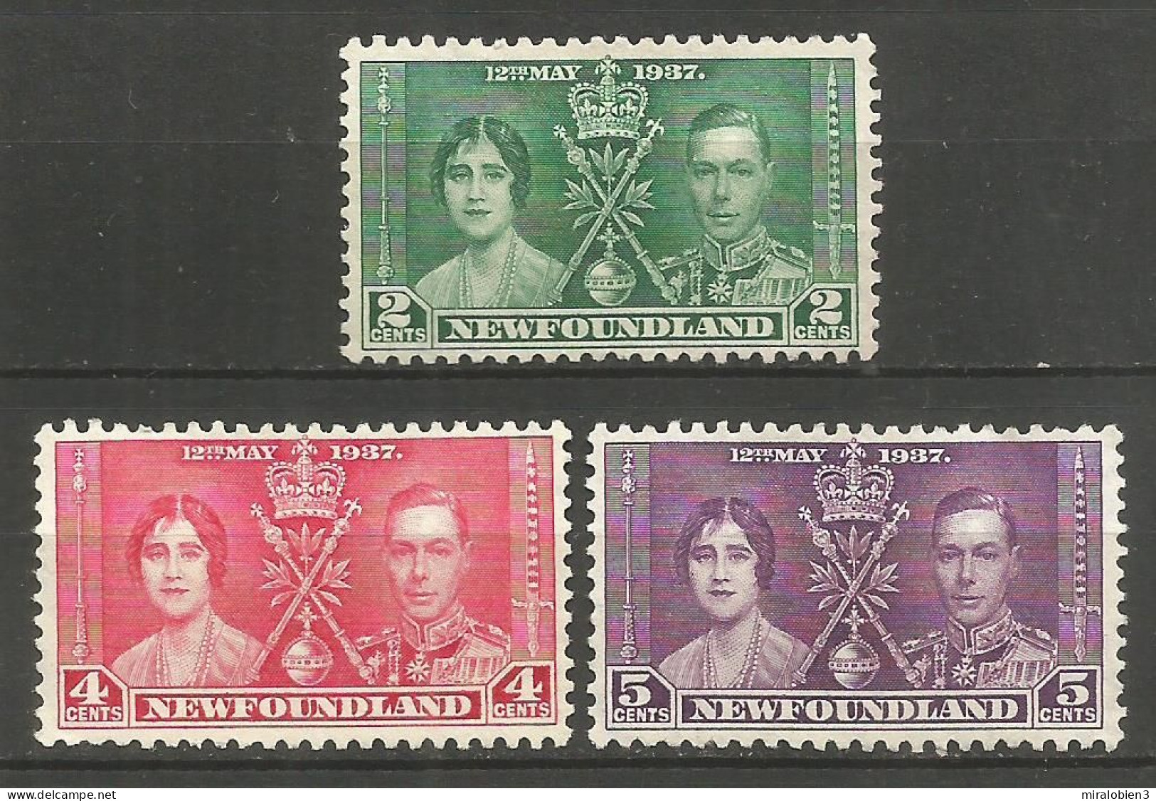 TERRA NOVA PROVINCIA CANADIENSE YVERT NUM. 205/207 SERIE COMPLETA NUEVA SIN GOMA - 1908-1947