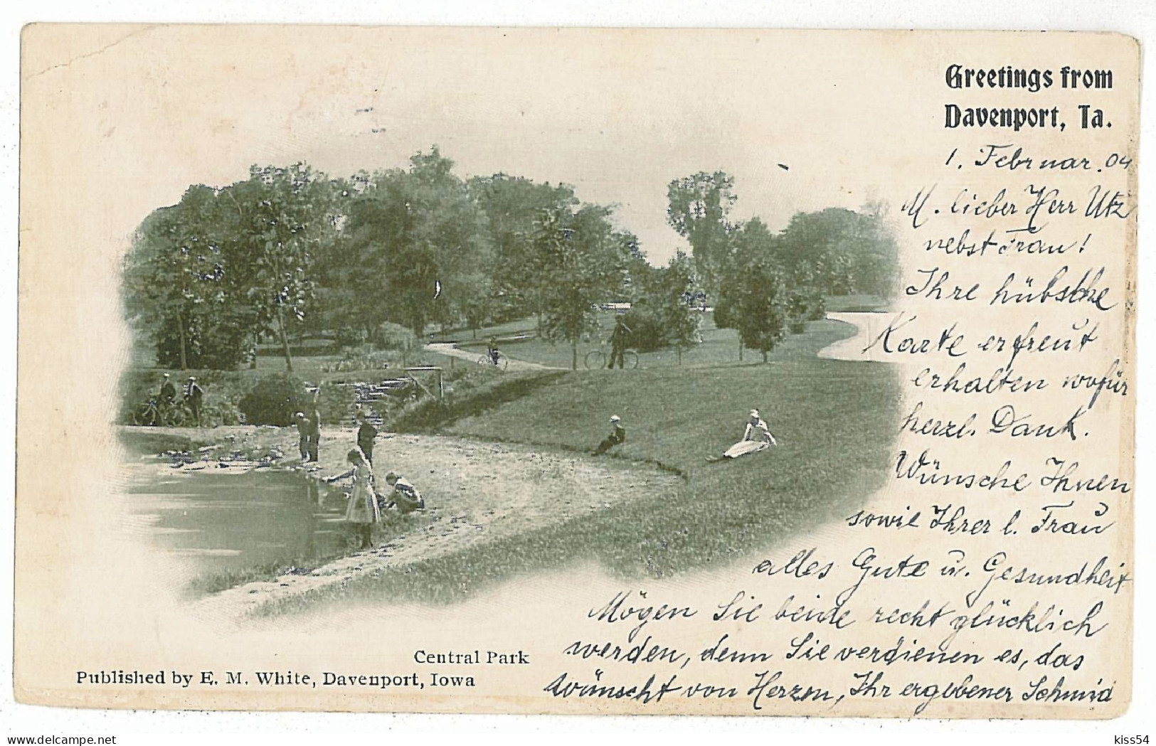 US 11 - 6068 DAVENPORT, USA, Litho, Central Park - Old Postcard - Used - 1904 - Davenport