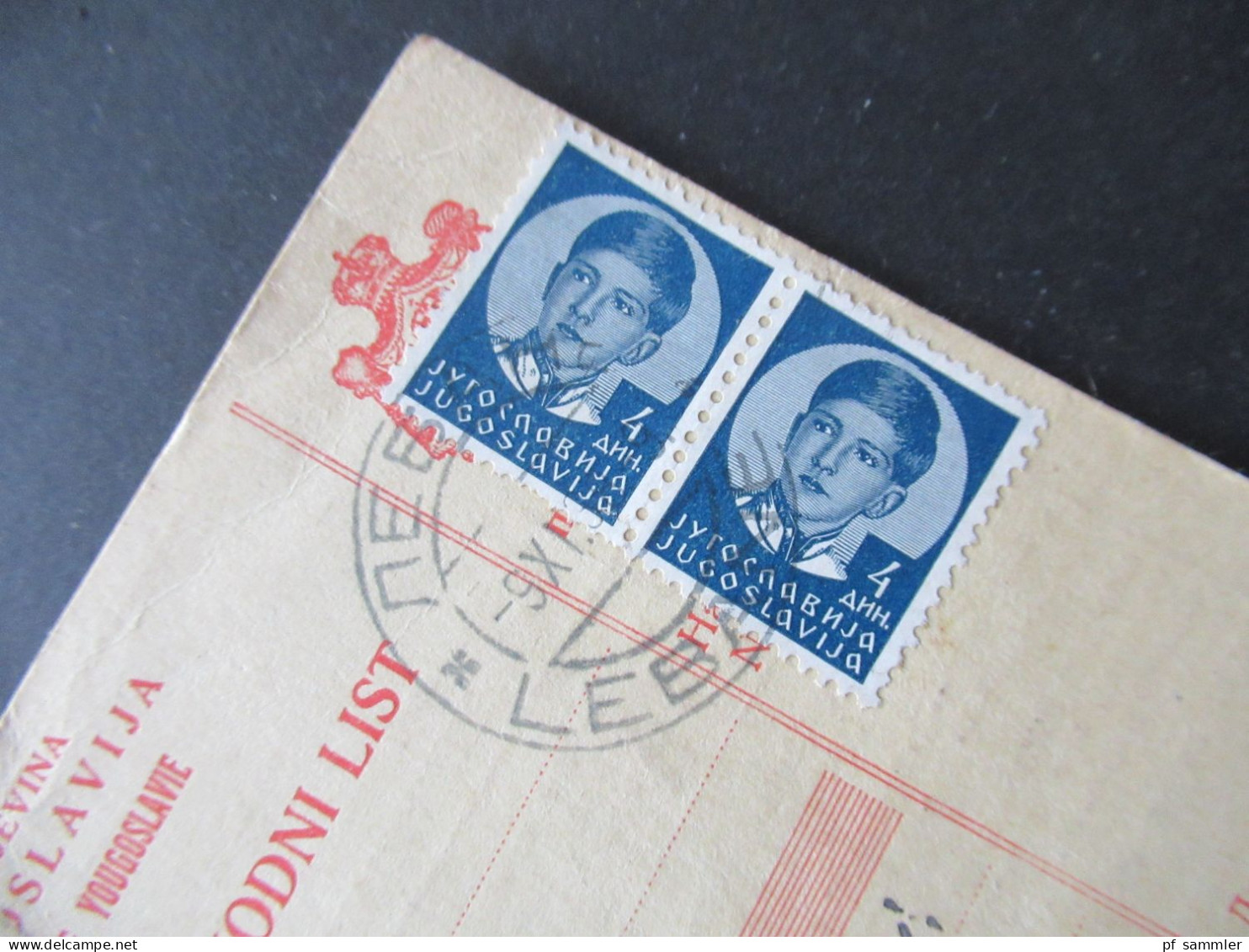 Jugoslawien 1938 König Peter II MeF Paketkarte Stempel Und Zettel Lebane Rücks. Weitere Stempel / Violette Stempel - Covers & Documents