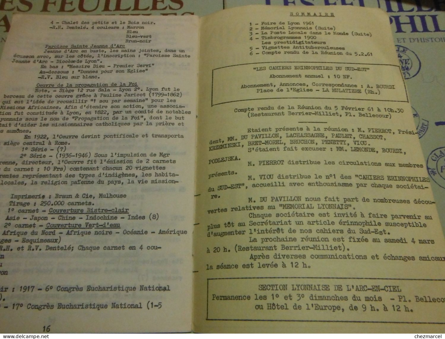 RARE  22 numeros les cahiers erinnophiles du sud.est 1961/62 et 63/64 4 annees de bulletins section lyonnaise de l aec