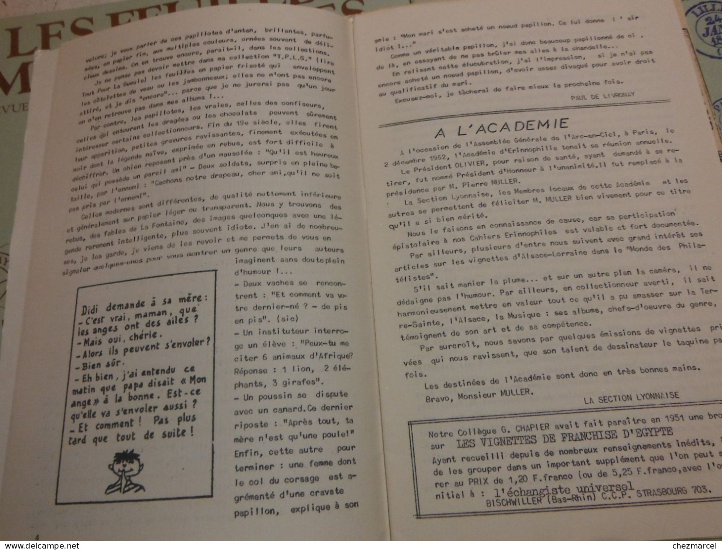 RARE  22 numeros les cahiers erinnophiles du sud.est 1961/62 et 63/64 4 annees de bulletins section lyonnaise de l aec