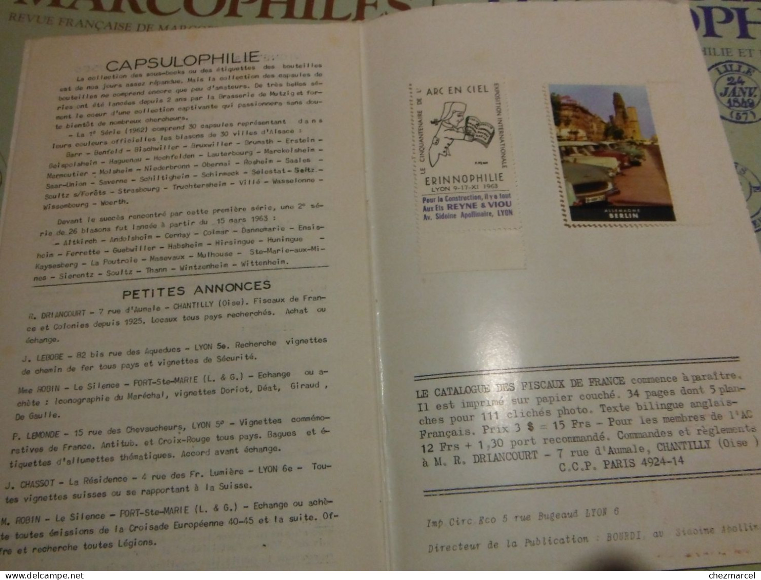 RARE  22 numeros les cahiers erinnophiles du sud.est 1961/62 et 63/64 4 annees de bulletins section lyonnaise de l aec