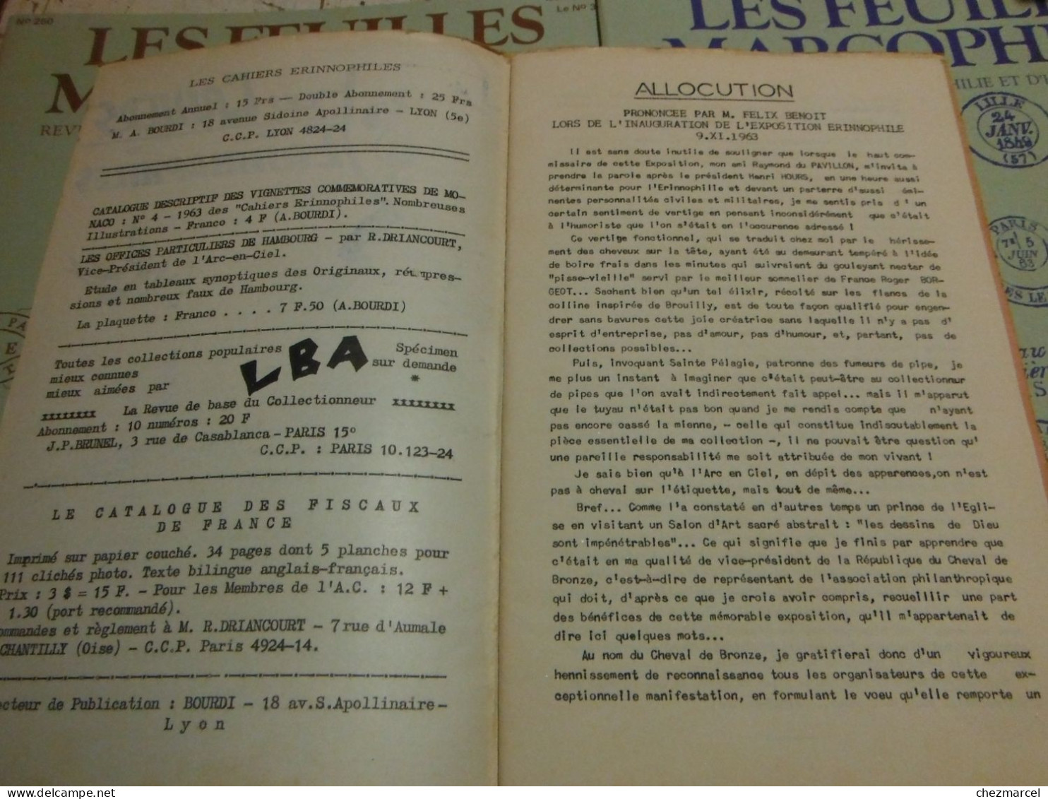 RARE  22 numeros les cahiers erinnophiles du sud.est 1961/62 et 63/64 4 annees de bulletins section lyonnaise de l aec