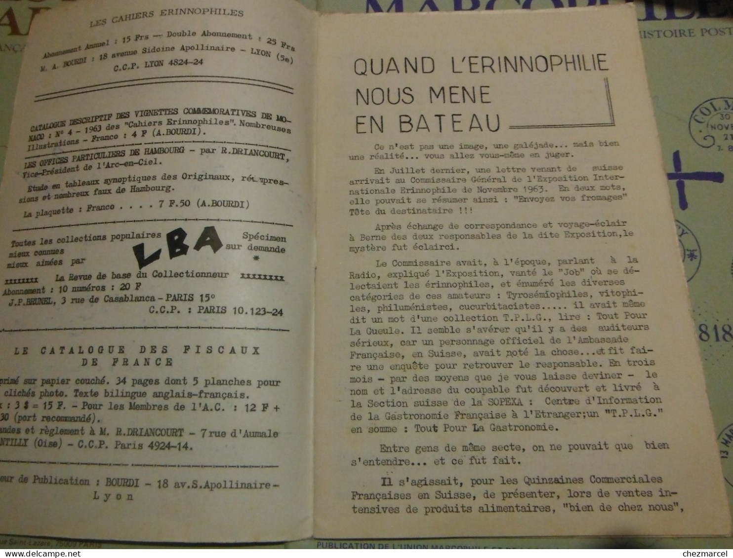 RARE  22 numeros les cahiers erinnophiles du sud.est 1961/62 et 63/64 4 annees de bulletins section lyonnaise de l aec