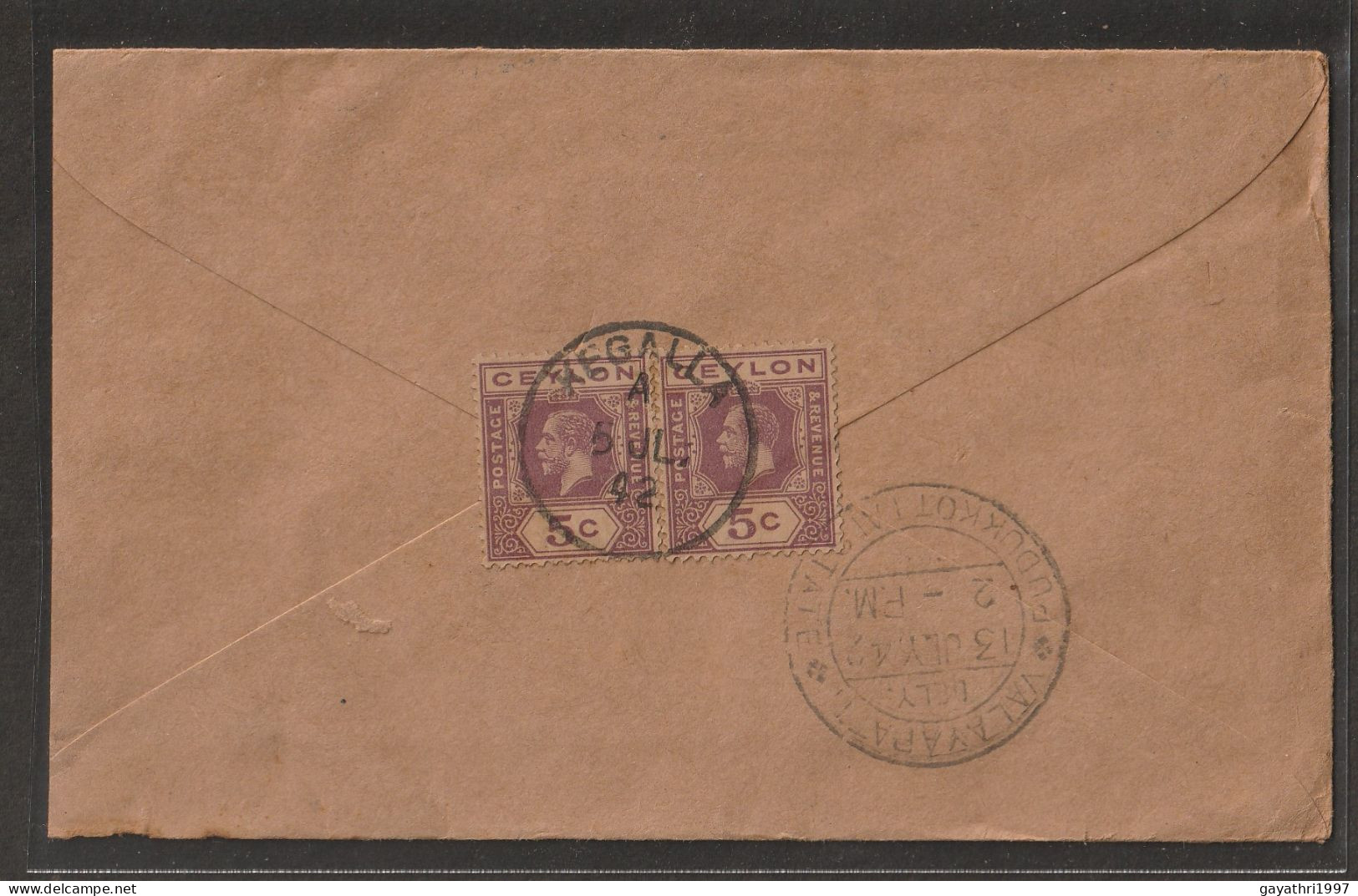 Ceylon Stamps On Cover From Kegalle To Pudukkottai State Tamil Nadu  With Censor Cancellation 1942 World War II ( A202) - Sri Lanka (Ceylan) (1948-...)