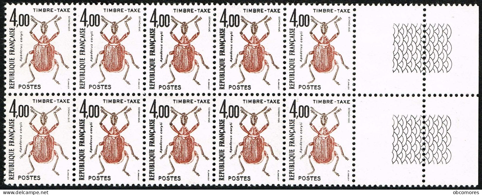 Taxe Insecte 4F 1982 - Y&T 108 Bloc X 10 Neuf ** Dont Double Frappe 108a X5 - Cote > 125 Euros - 1960-.... Neufs