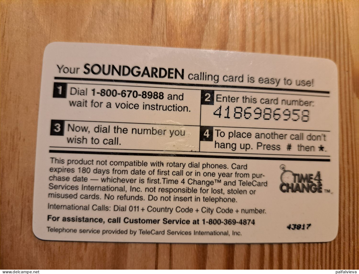 Prepaid Phonecard USA, Time 4 Change - Soundgarden - Autres & Non Classés