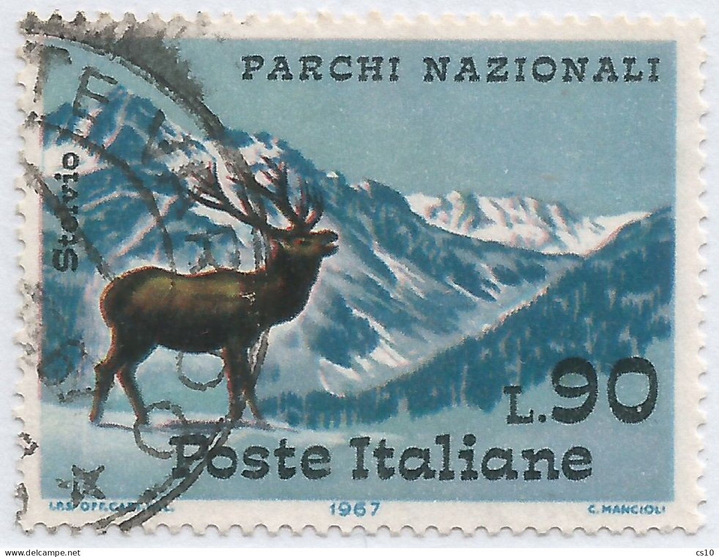 Repubblica 1967 Parchi Nazionali L.90 Stelvio Usato - Varietà "DOPPIE CORNA" DOUBLE HORNS CORNES DOUBLES - Lotti E Collezioni